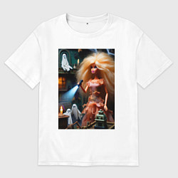 Женская футболка оверсайз Барби с фонариком забралась на чердак в ночь на хэ