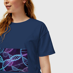 Футболка оверсайз женская Неоновые спирали ДНК, цвет: тёмно-синий — фото 2