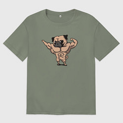 Футболка оверсайз женская Мопс качок, цвет: авокадо