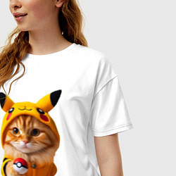 Футболка оверсайз женская Рыжий котёнок покемон - нейроарт, цвет: белый — фото 2