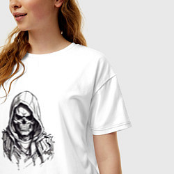 Футболка оверсайз женская Череп в капюшоне индейца, цвет: белый — фото 2