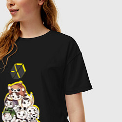 Футболка оверсайз женская Exo в виде милых зверушек, цвет: черный — фото 2