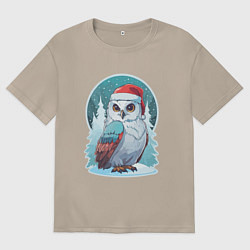 Женская футболка оверсайз Полярная сова на фоне зимнего леса