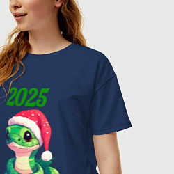 Футболка оверсайз женская Зеленая змейка 2025 год, цвет: тёмно-синий — фото 2