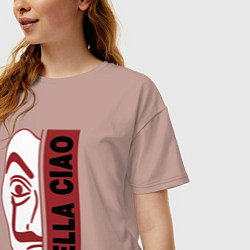 Футболка оверсайз женская Bella ciao - money heist, цвет: пыльно-розовый — фото 2