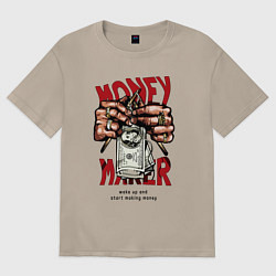 Футболка оверсайз женская Money maker hands, цвет: миндальный