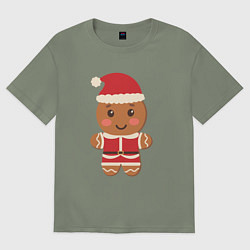 Женская футболка оверсайз Пряничный человечек в костюме Санта Клауса