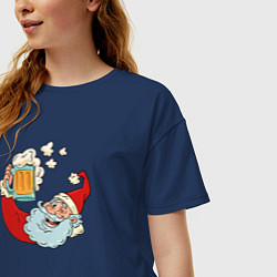 Футболка оверсайз женская Санта с пивасиком, цвет: тёмно-синий — фото 2