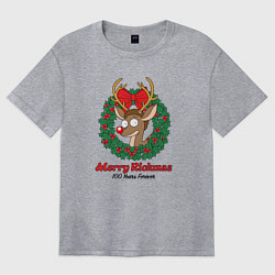 Футболка оверсайз женская Морти новогодний олень Merry Rickmas, цвет: меланж