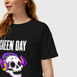 Футболка оверсайз женская Green Day - неоновый череп, цвет: черный — фото 2