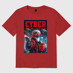Женская футболка оверсайз Cyber Santa with a gun - ai art