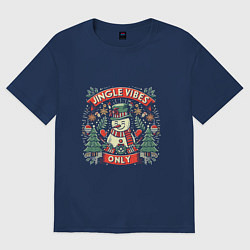 Футболка оверсайз женская Новогодний снеговик, цвет: тёмно-синий