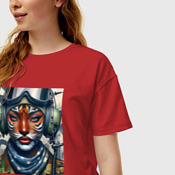 Футболка оверсайз женская Tigress girl military pilot, цвет: красный — фото 2