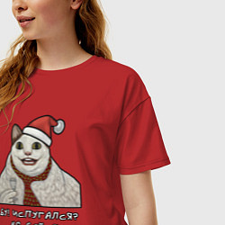 Футболка оверсайз женская Кот Бу - Новый год, цвет: красный — фото 2