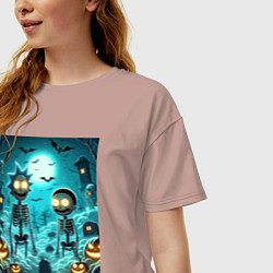 Футболка оверсайз женская Rick and Morty skeletons - happy halloween, цвет: пыльно-розовый — фото 2