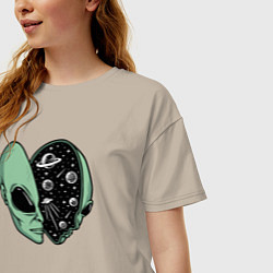 Футболка оверсайз женская Space alien, цвет: миндальный — фото 2