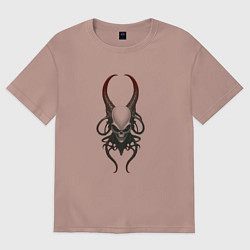 Футболка оверсайз женская Рогатый череп с щупальцами, цвет: пыльно-розовый