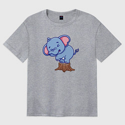Женская футболка оверсайз Слонёнок на пеньке
