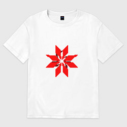 Женская футболка оверсайз Красно-белая киберпанк звезда