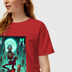 Футболка оверсайз женская Скелет Рика с двумя пистолетами и Морти, цвет: красный — фото 2