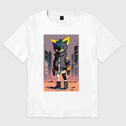 Женская футболка оверсайз Уличный котёнок хулиган - нейроарт