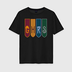 Женская футболка оверсайз Гербы факультетов Хогвартс Гарри Поттер