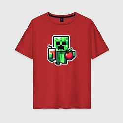 Женская футболка оверсайз Minecraft крипер с маком