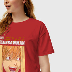 Футболка оверсайз женская Человек-бензопила Денджи в ужастике, цвет: красный — фото 2