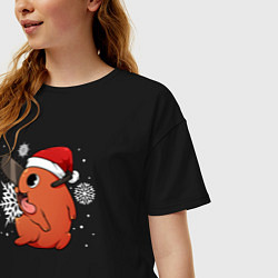 Футболка оверсайз женская Новогодний Почита из Человек-бензопила, цвет: черный — фото 2