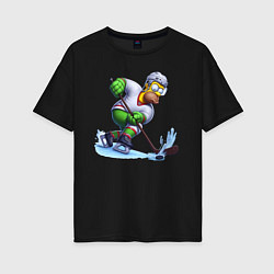 Женская футболка оверсайз Гомер Симпсон - крутой хоккеист