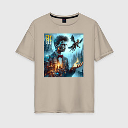 Женская футболка оверсайз Harry Potter wizard - cyberpunk