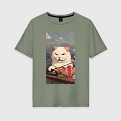 Футболка оверсайз женская Cat meme - japan style, цвет: авокадо
