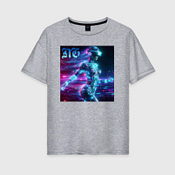 Женская футболка оверсайз Neon cyber girl - ai art