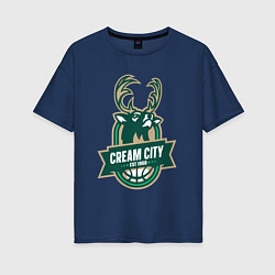 Женская футболка оверсайз Milwaukee Bucks cream city