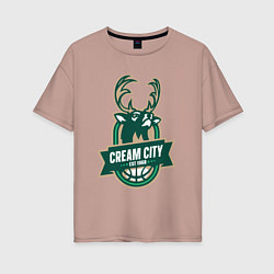 Женская футболка оверсайз Milwaukee Bucks cream city