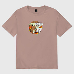 Женская футболка оверсайз Капибара за компьютером мем все в порядке