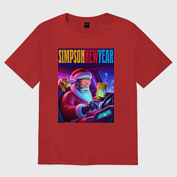 Футболка оверсайз женская Homer Simpson in the car with his son, цвет: красный