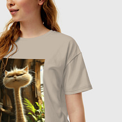 Футболка оверсайз женская Кот с длинной шеей, цвет: миндальный — фото 2