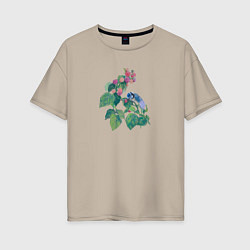 Женская футболка оверсайз Синица на малине