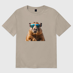 Женская футболка оверсайз Капибара в модных очках