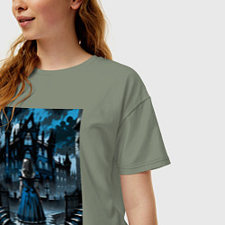 Футболка оверсайз женская Готичная Алиса в стране чудес, цвет: авокадо — фото 2