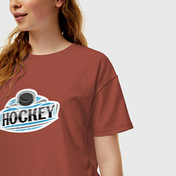 Футболка оверсайз женская Play hockey, цвет: кирпичный — фото 2