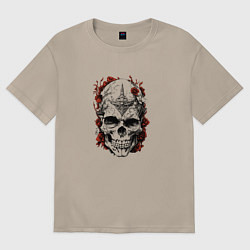 Женская футболка оверсайз Череп с красными цветами