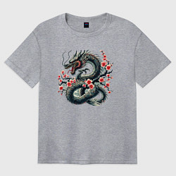 Женская футболка оверсайз Japanese dragon and sakura - irezumi
