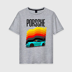 Женская футболка оверсайз Автомобиль Porsche на фоне флага Германии