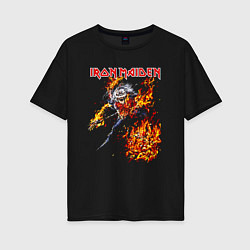 Футболка оверсайз женская Iron Maiden Eddie in Flames, цвет: черный