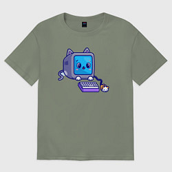 Женская футболка оверсайз Компьютерный котик