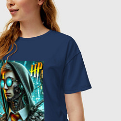 Футболка оверсайз женская Cyber Harry Potter - ai art fantasy, цвет: тёмно-синий — фото 2