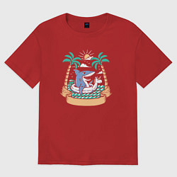 Футболка оверсайз женская Акула и лето, цвет: красный