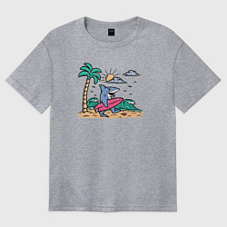 Футболка оверсайз женская Акула серфер, цвет: меланж